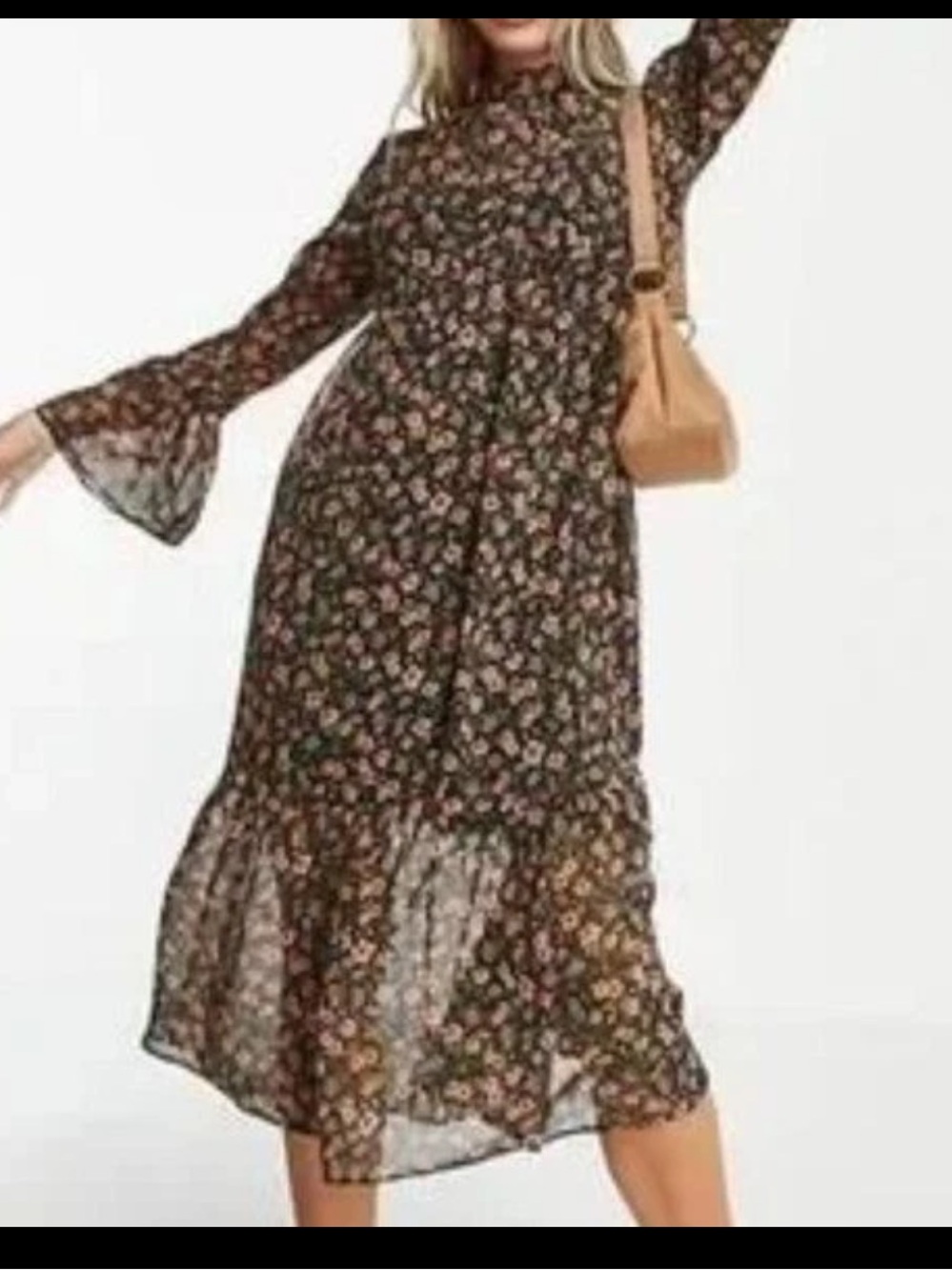 Miss Selfridge Floral Chiffon Midi Dress Size 10